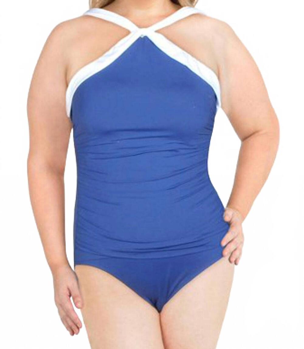 NEW RALPH LAUREN lauren ralph lauren womens slimming contrast trim one-piece swi